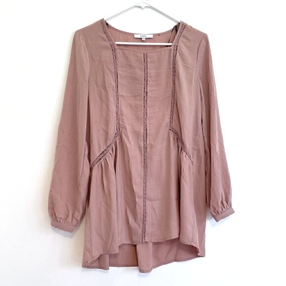 RO&DE ANTHROPOLOGIE Mauve Pink ish Crochet Lace Long Sleeve Boho Peasant Blouse - Picture 2 of 16